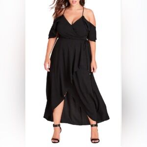 City Chic Black Wrap Maxi Dress with Front Slit